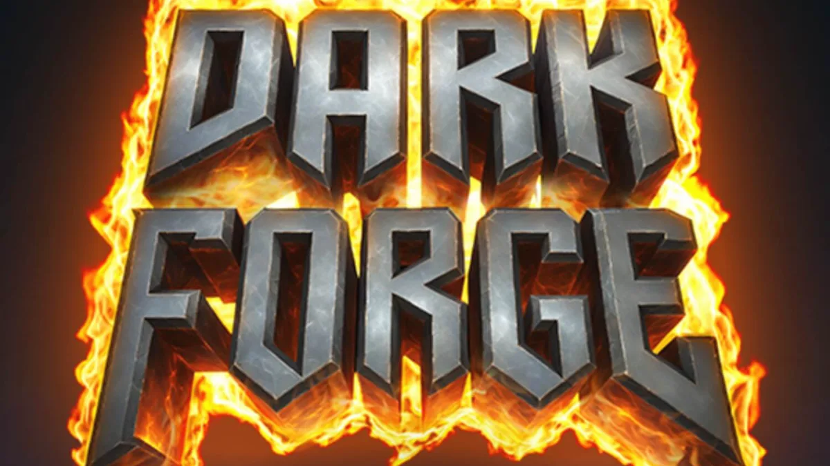 Tampilan visual slot Dark Forge dengan tema bengkel pandai besi iblis yang membara.
