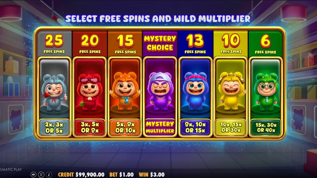 Tampilan visual ceria dari slot Furry Bonanza Megaways dengan karakter beruang lucu